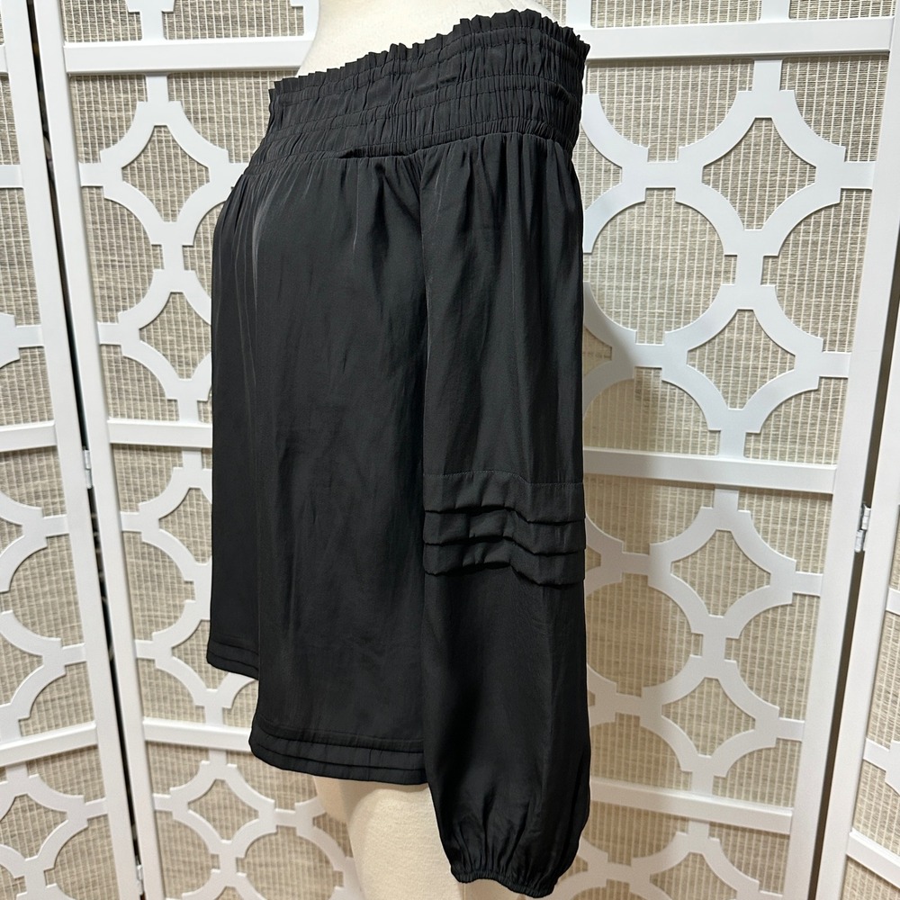 Ramy Brook‎ Aggie Off The Shoulder Smocked Neckline Blouse Womens M Black Chic - Picture 7 of 10